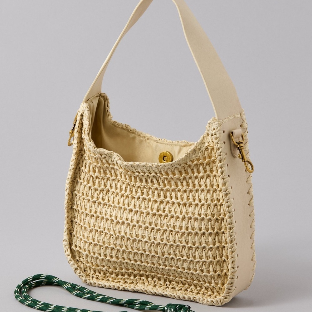 American Eagle Outfitters Cream and Green Woven Shoulder Bag